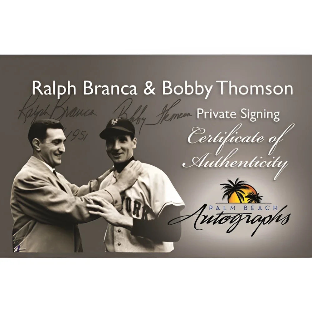 Certificate of authenticity with Ralph Branca Bobby Thomson signatures on 8x10 photo