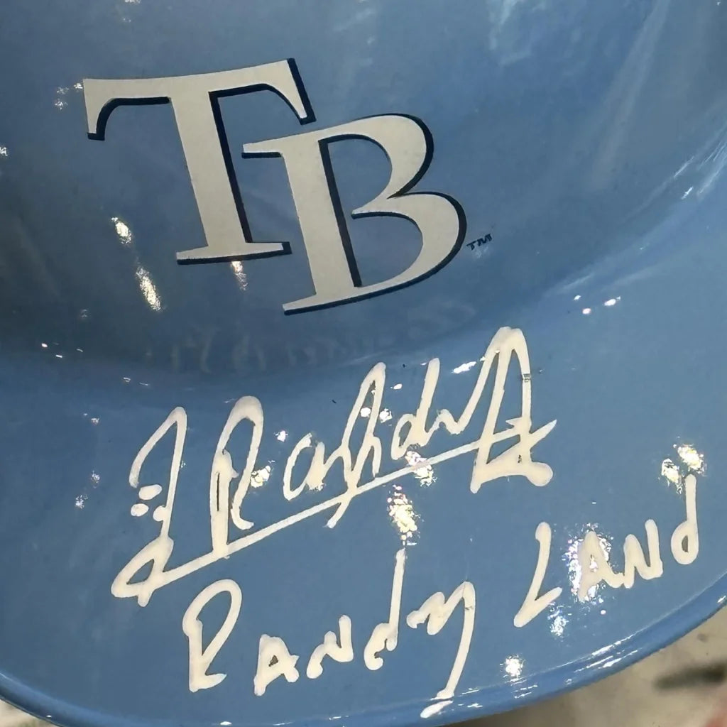 Randy Arozarena autographed Tampa Bay Rays light blue mini batting helmet