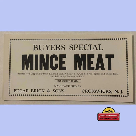 Rare 1910s Large Antique Vintage Buyers Special Mince Meat Label Advertisements Food and Home Misc. Memorabilia Label: