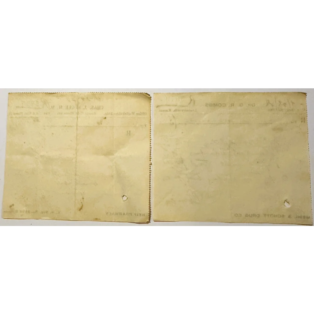 Two aged yellowed paper sheets from the 1928 Kansas medical prescription document