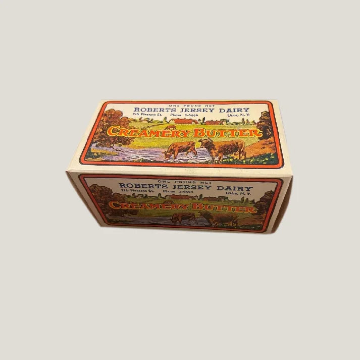 Vintage Roberts Jersey Butter box showcasing classic Jersey butter box memorabilia