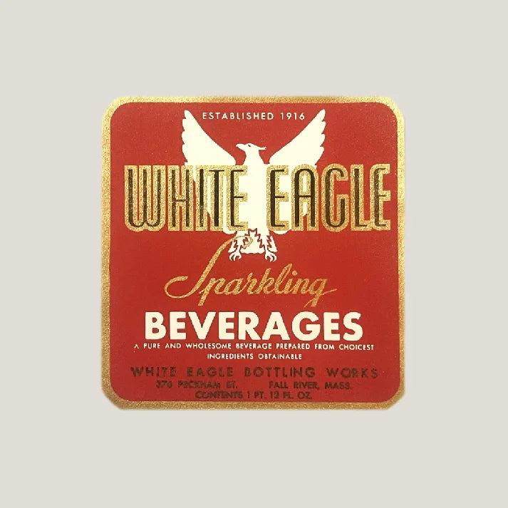 Vintage White Eagle embossed beverage label from the 1930s Fall River collection