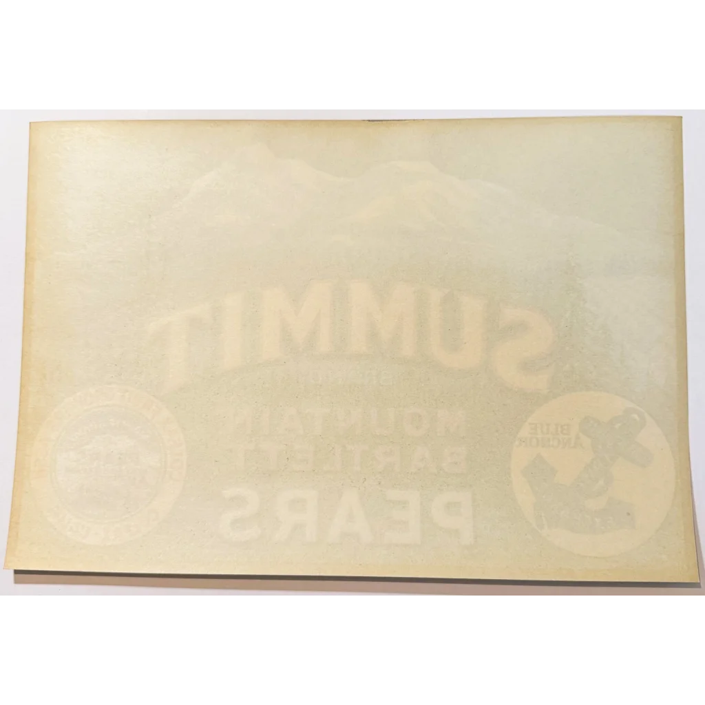 Faded vintage Mountain Bartlett Pears crate label showing classic Bartlett pears design