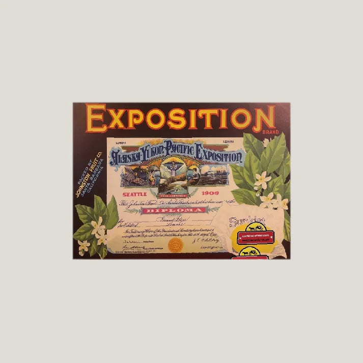 Vintage Santa Barbara crate label showcasing a world’s fair exposition diploma