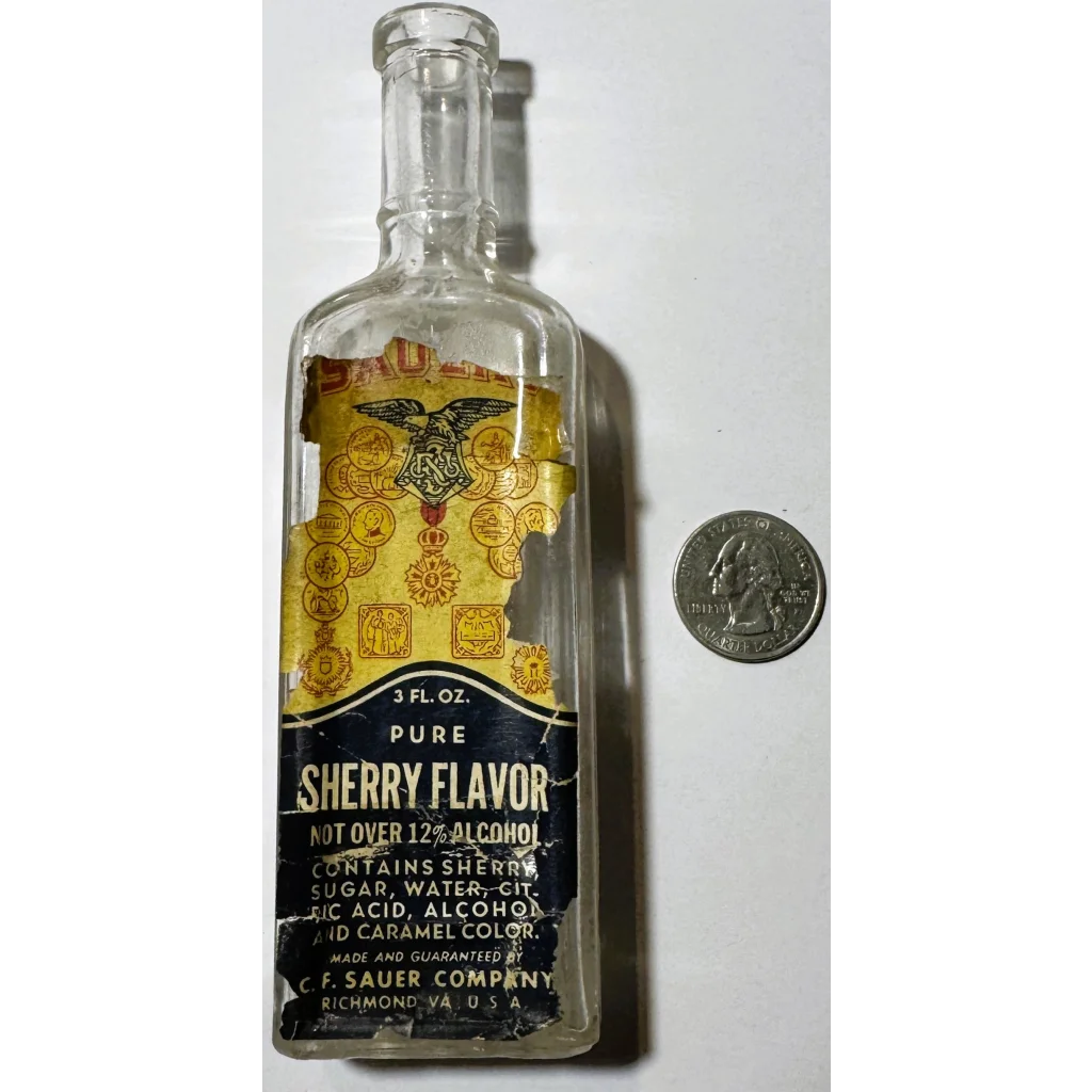 Vintage Rare 1930s Sauer pure sherry flavor bottle with yellow and black label