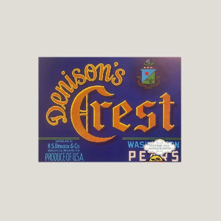 Vintage Denison’s Crest Crate label from the 1940s Wenatchee WA antique crate