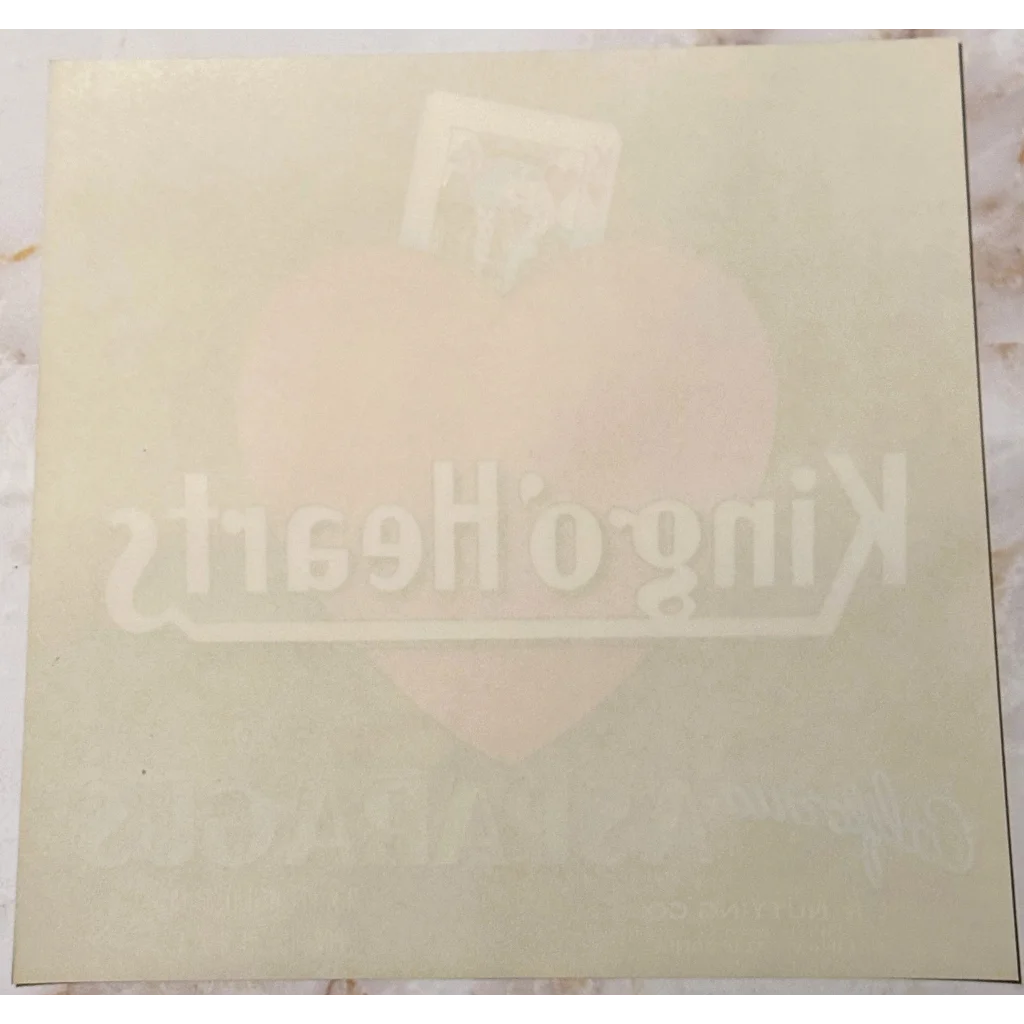 Square translucent King O Hearts sign on rare 1940s asparagus crate label