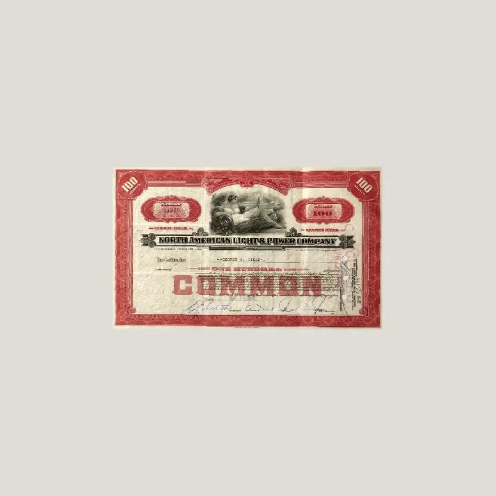 Vintage 1940s North American light stock certificate from American Light Stock collection