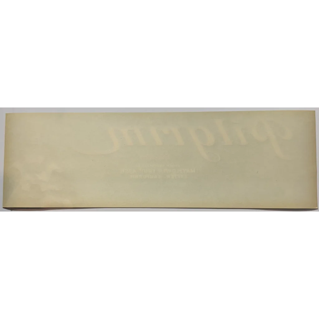 Rectangular off-white crate label from vintage 1940s Pilgrim Crate for Mayflower Fruit Association