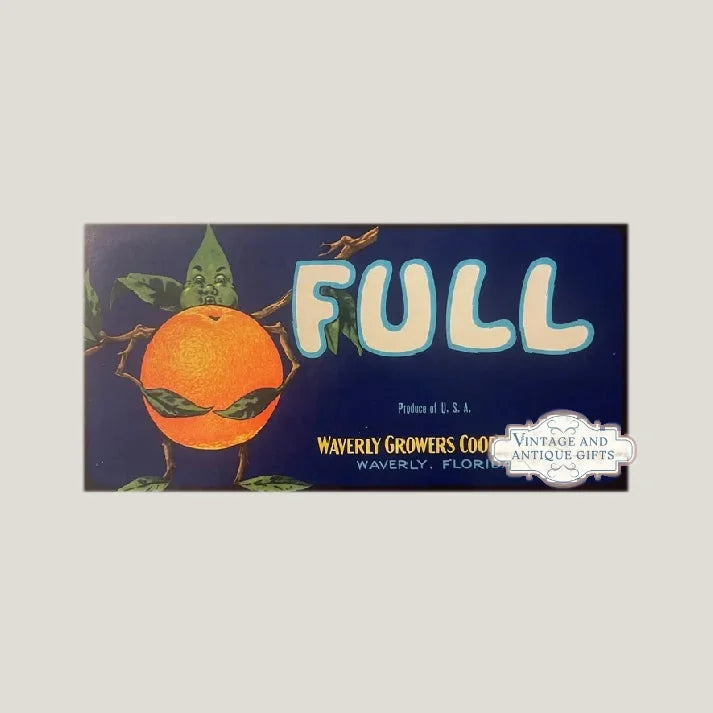 Vintage crate label featuring Stick Leaf Man from Goleta crate label collection