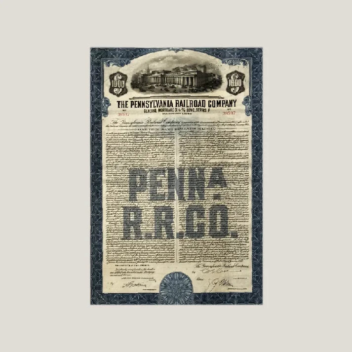 Antique Pennsylvania Railroad Pennsy Gold Bond Certificate from 1945 product image