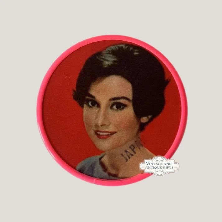 Vintage collectible Audrey Hepburn pocket mirror with woman’s portrait, rare vintage find