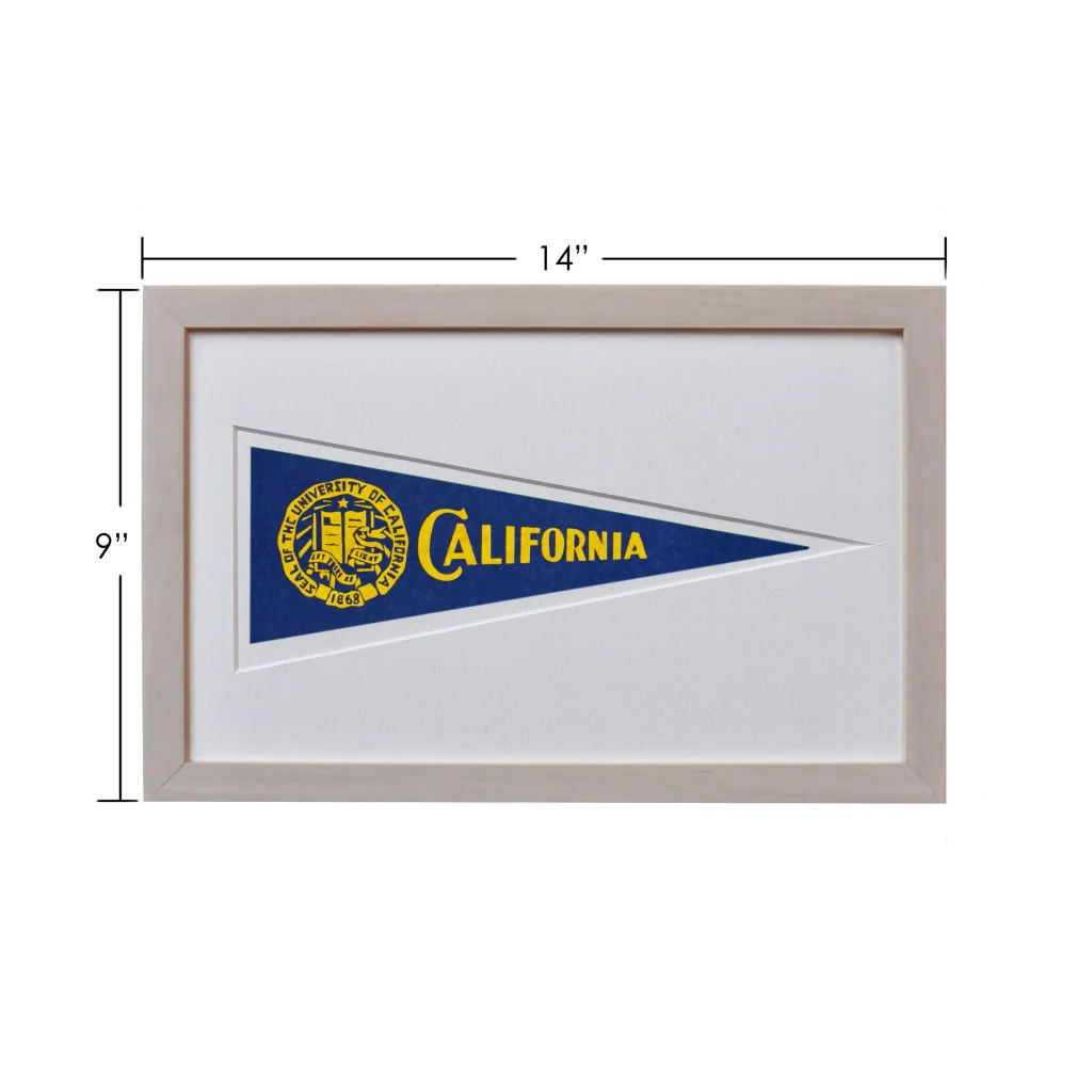Rare 1950s Hormel Pennant wool felt University of California flag with blue yellow frame