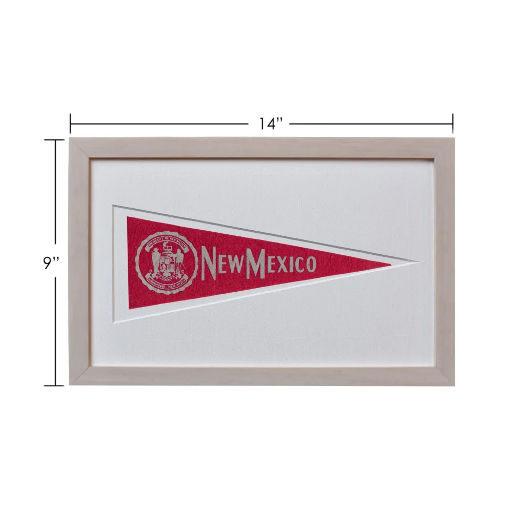 Vintage 1950s New Mexico Lobos Hormel wool felt pennant with red white frame