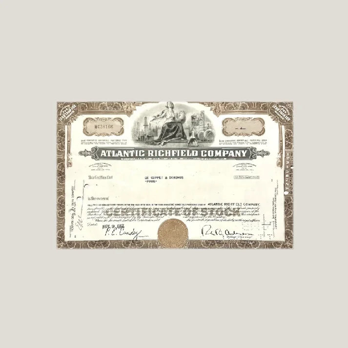 Vintage Atlantic Richfield Company 1960s ARCO Oil stock certificate collectible image
