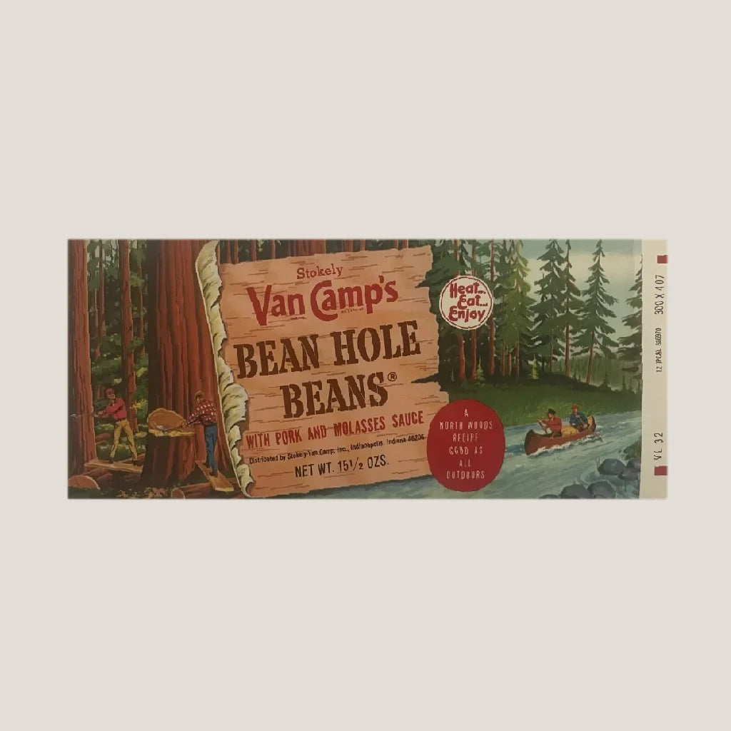 Vintage 1960s Van Camp’s Beans Label featuring Van Camp’s Bean Hole Beans can