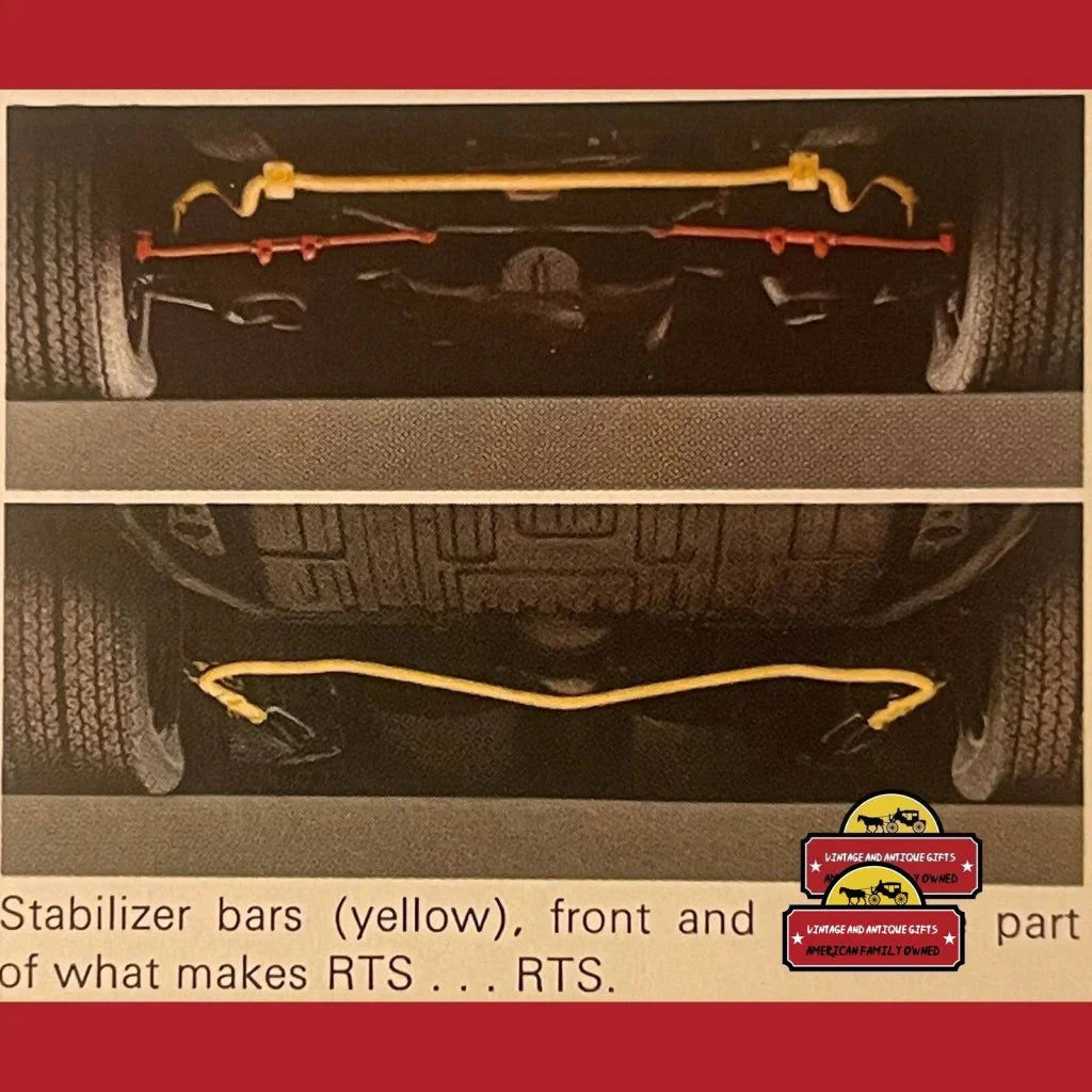Underside view of a Pontiac Bonneville chassis with yellow stabilizer bars in dealer brochure