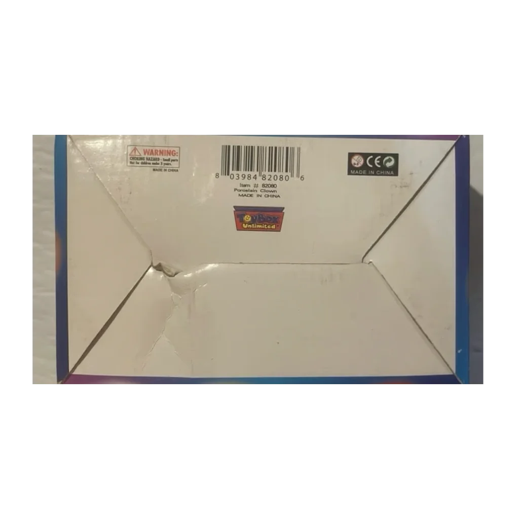 White envelope with purple borders and barcode for Rare 1981 Porcelain Clown Doll