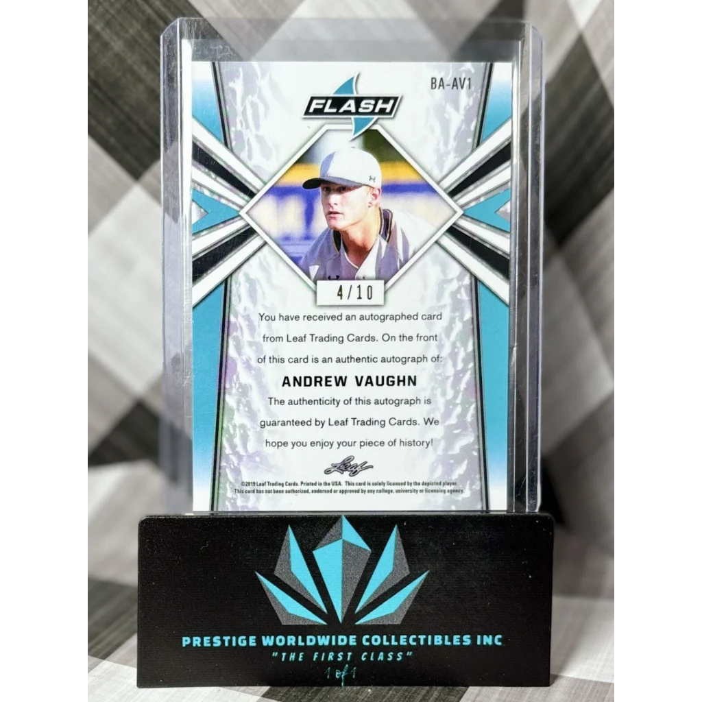 Rare 2019 Andrew Vaughn auto baseball card 4/10 from Prestige Worldwide Collectibles