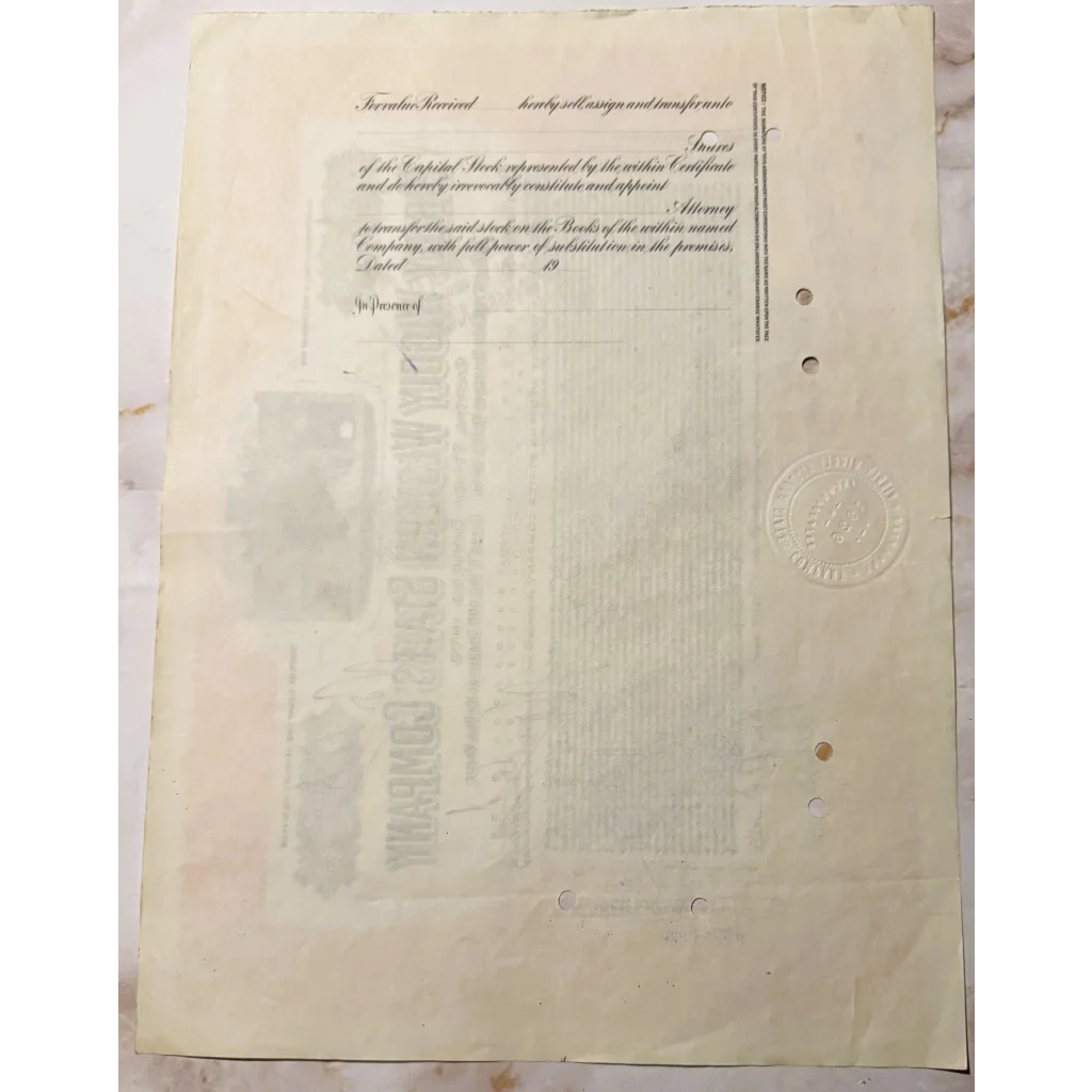 Old Piggly Wiggly stock certificate from 1916 with faded text and embossed seal