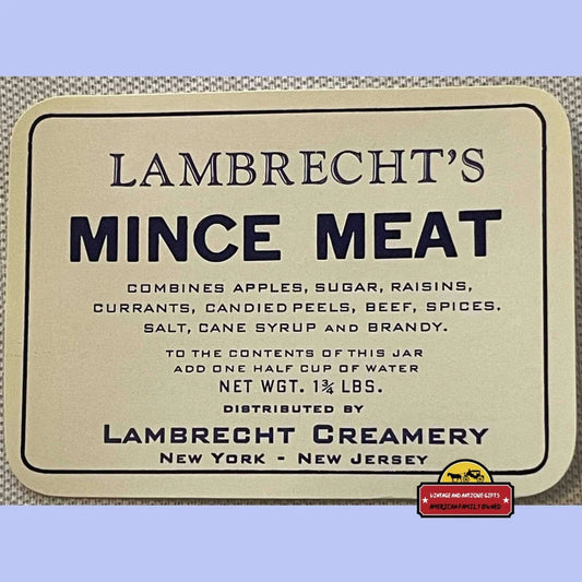 Rare Antique Vintage 1910s - 1930s Lambrecht’s Mince Meat Label NY NJ Advertisements Food and Home Misc. Memorabilia