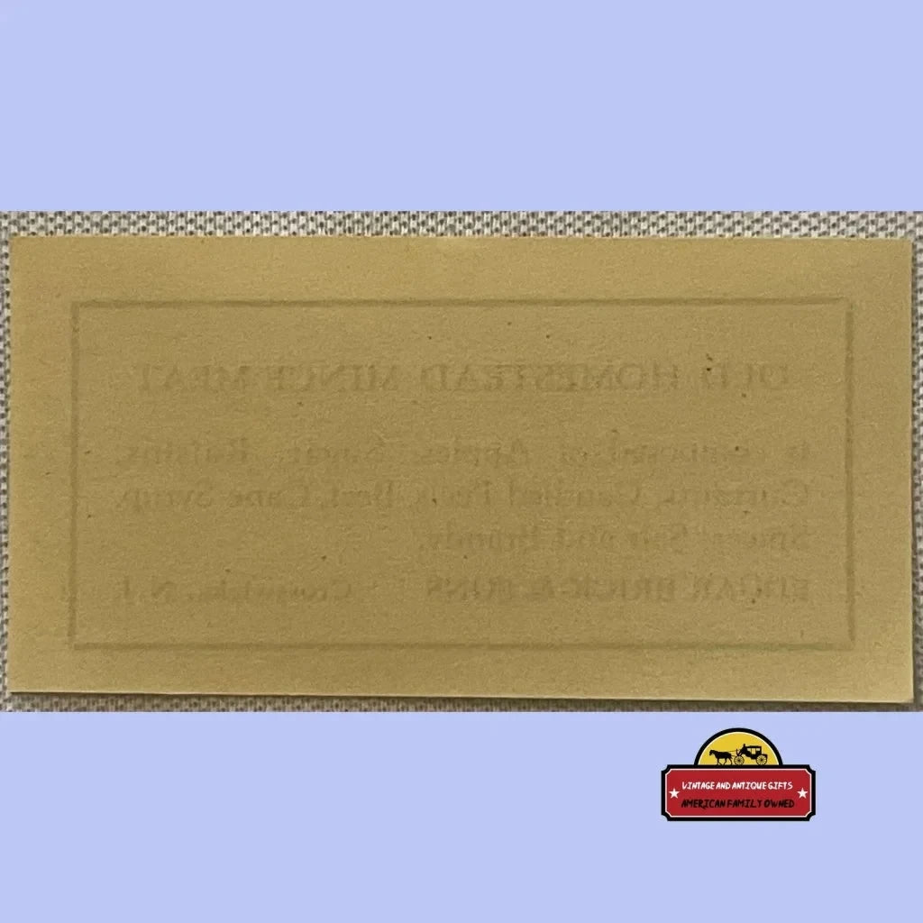 Rectangular golden plaque with embossed text for Antique Vintage Homestead Mince Meat