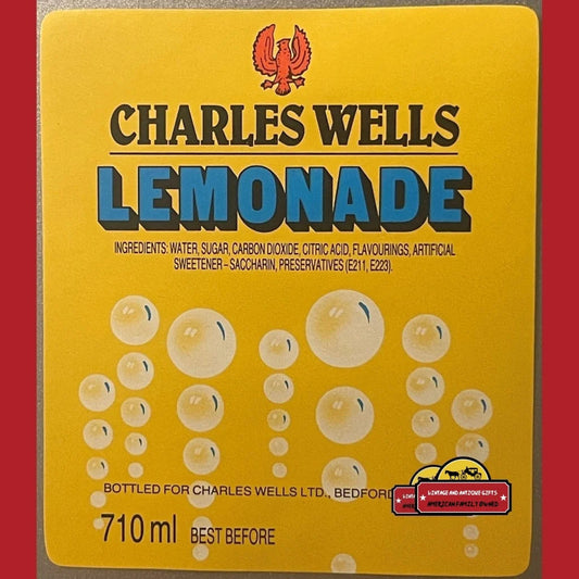 Rare Antique Vintage Large Charles Wells Lemonade Label Bedford England 1970s Advertisements and Soda Labels Label: