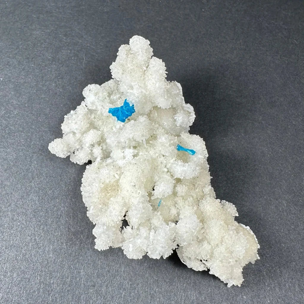 Rare blue Cavansite crystal on white stilbite from India