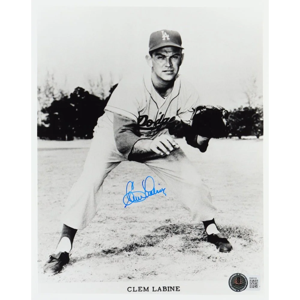 Autographed black and white Clem Labine Dodgers photo with Beckett Authentication