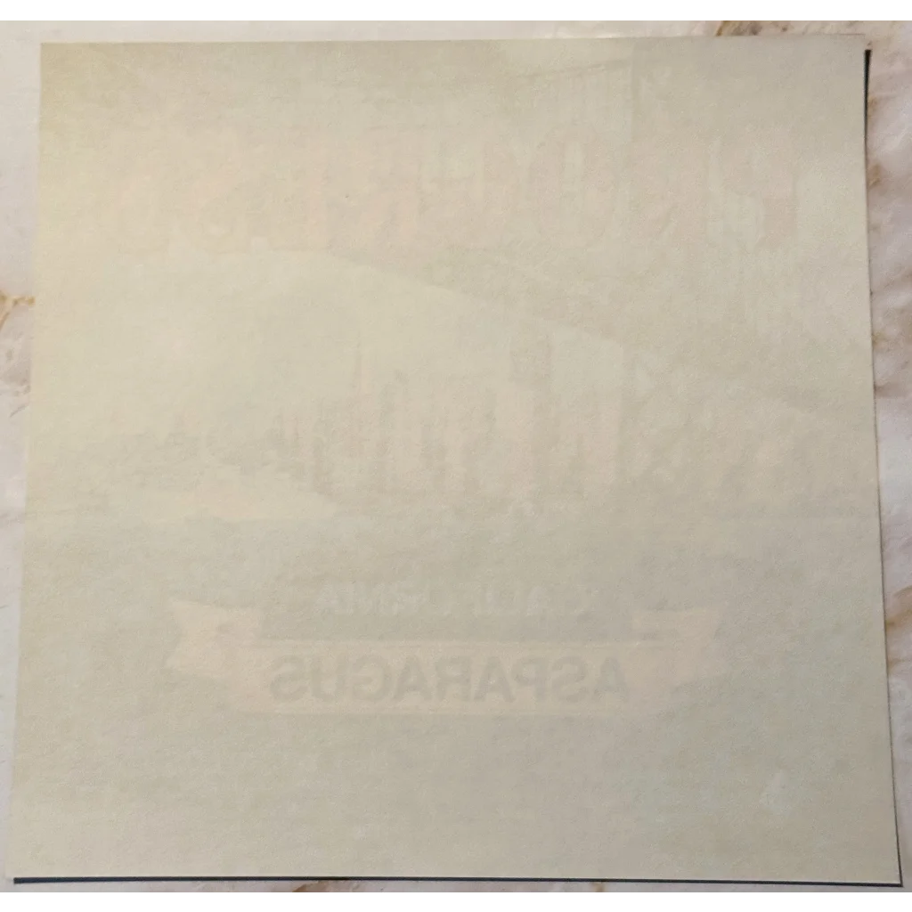 Faded poster on rare progress asparagus crate label with 70s California skyline