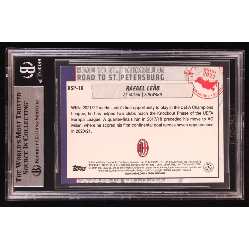 Graded collectible Rafael Leao soccer trading card from AC Milan with signature