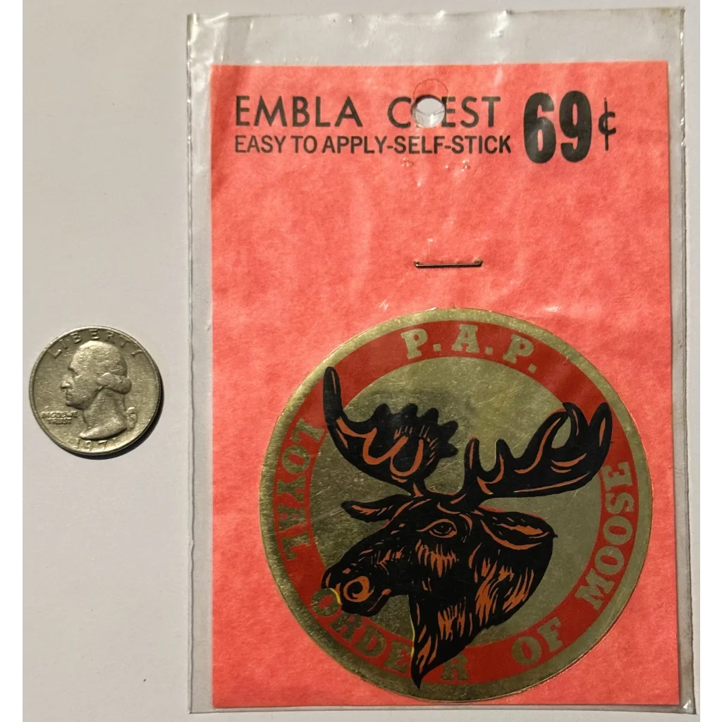 Rare Vintage 1960s Embla Crest Loyal Order Moose Sticker for collectors