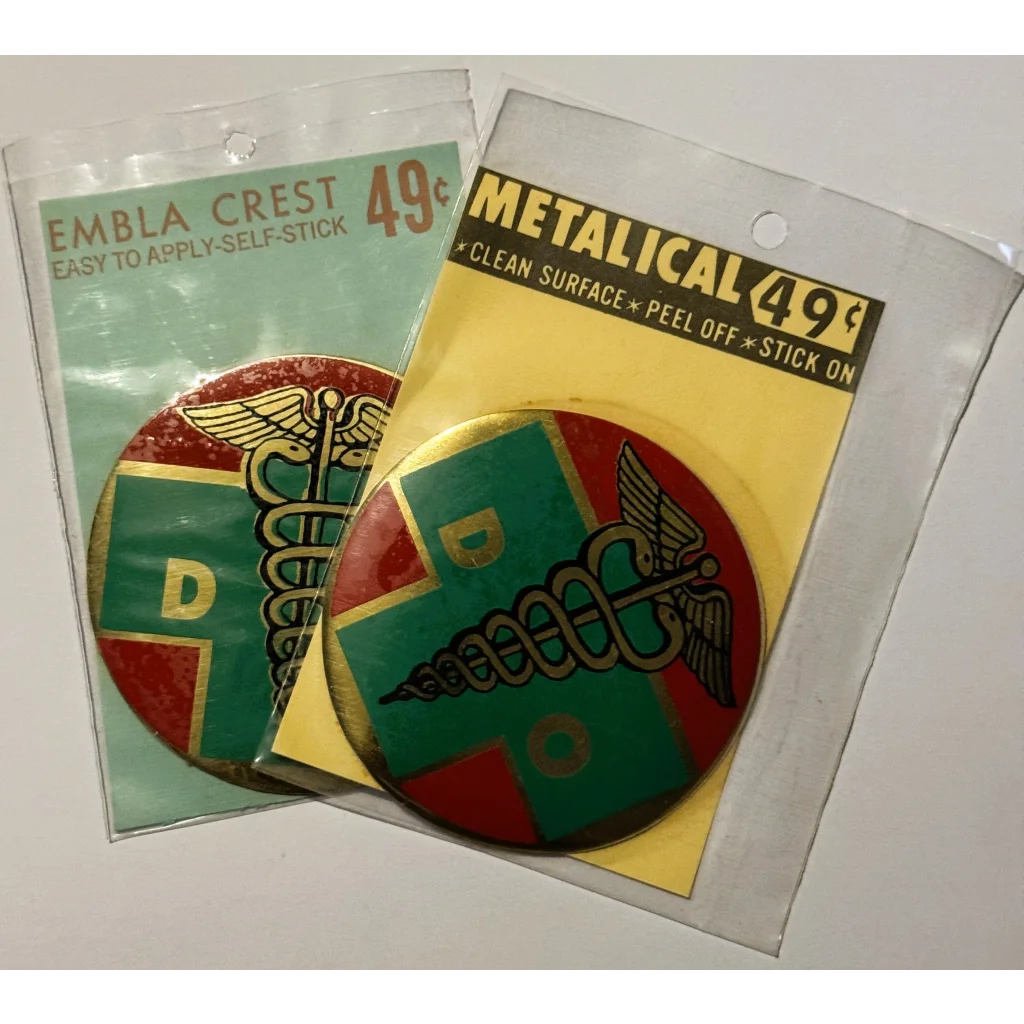 Rare vintage 1960s osteopathic medicine decal featuring vintage 1960s doctor emblem stickers
