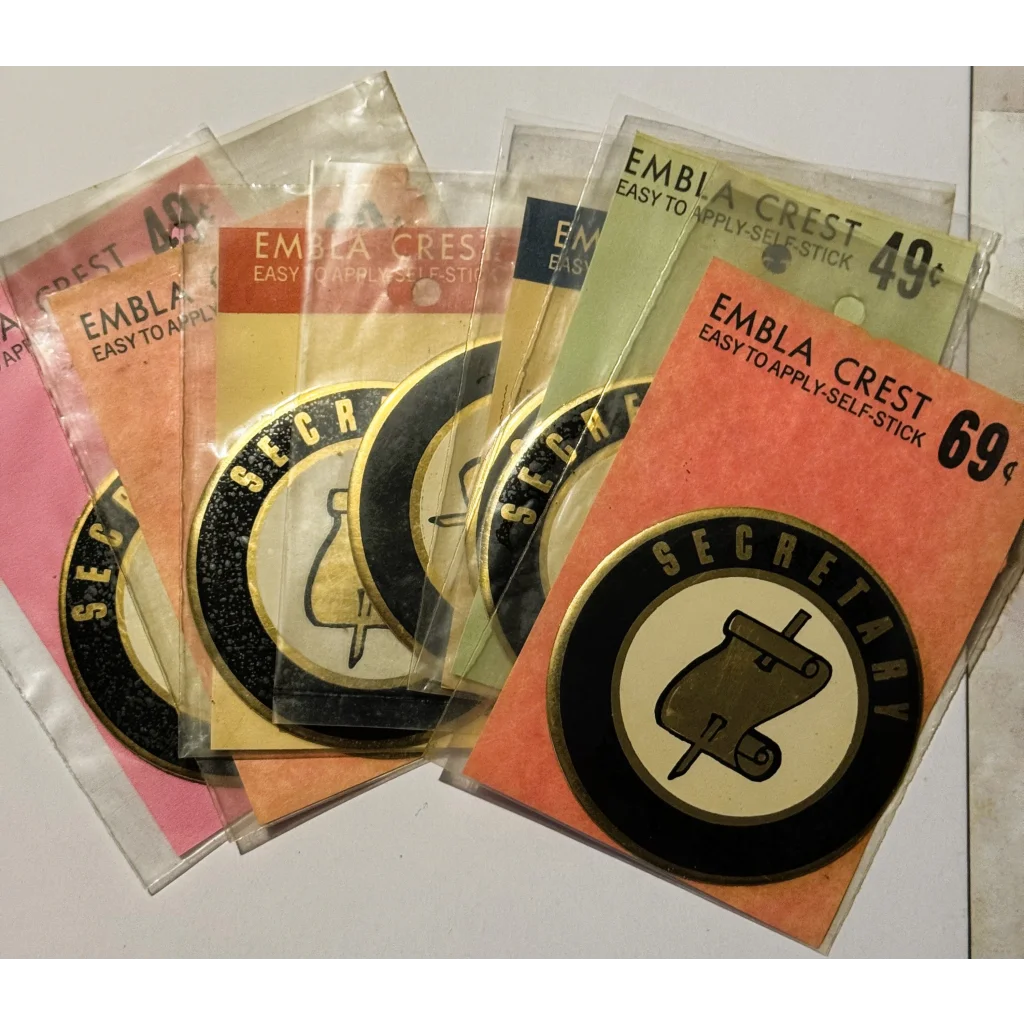 Rare vintage 1960s secretary self-stick emblem with Embla Crest decal for collectors