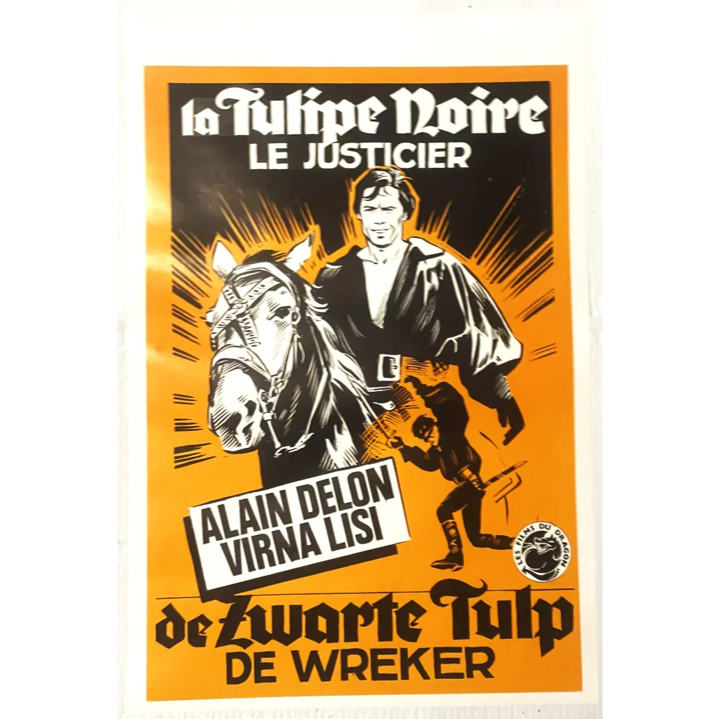 Rare 1964 movie poster for Black Tulip starring Alain Delon with a figure on horseback
