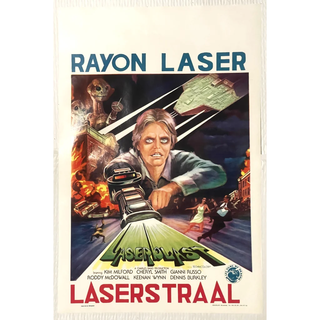 Rare vintage movie poster for Rayon Laser features epic action and a laser weapon