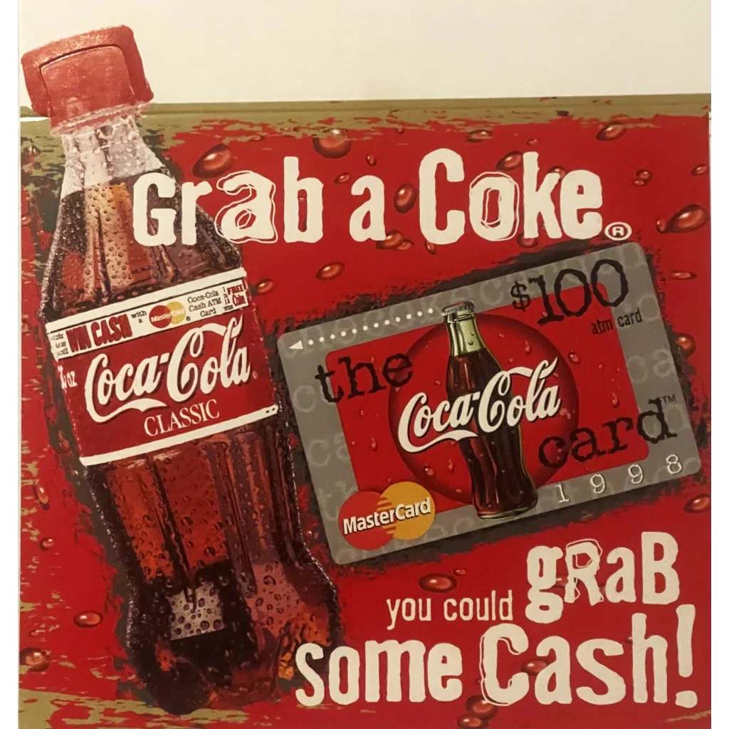 rare coca cola cards Vintage 1998 Coca Cola Store Display 🥤 Grab a Coke Grab Some Cash