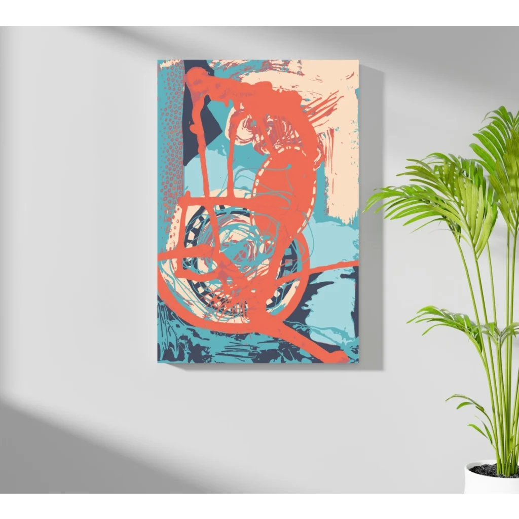 Vibrant retro 70s skateboarder aluminum print with coral seahorse canvas art