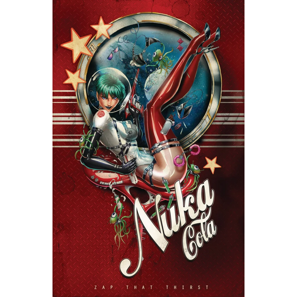 Retro sci-fi astronaut woman poster on brushed aluminum print