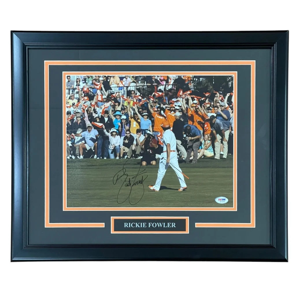 Rickie Fowler deluxe framed 11x14 autographed photo with black frame and gold accents