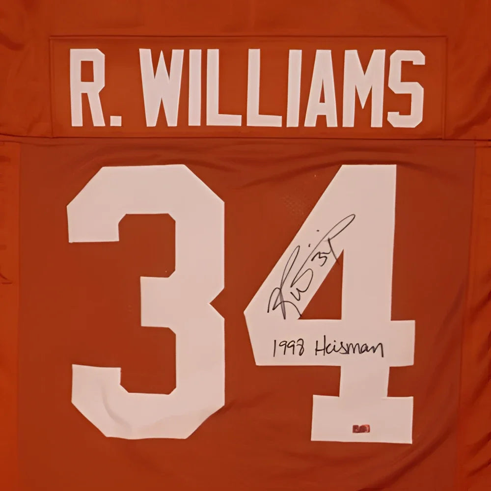 Ricky Williams autographed Texas Longhorns orange #34 jersey with 1998 Heisman