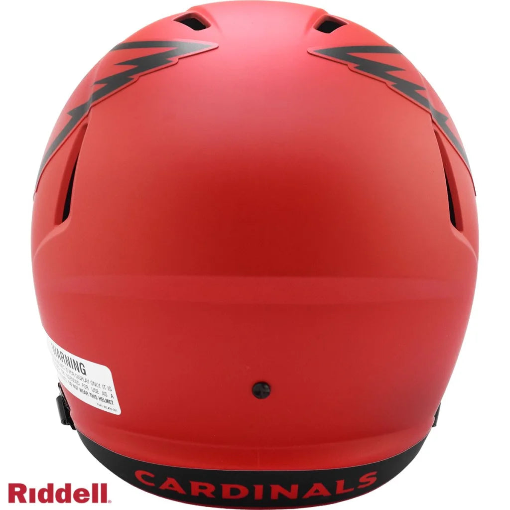 Red Riddell replica football helmet with bold matte red design and black lightning bolt