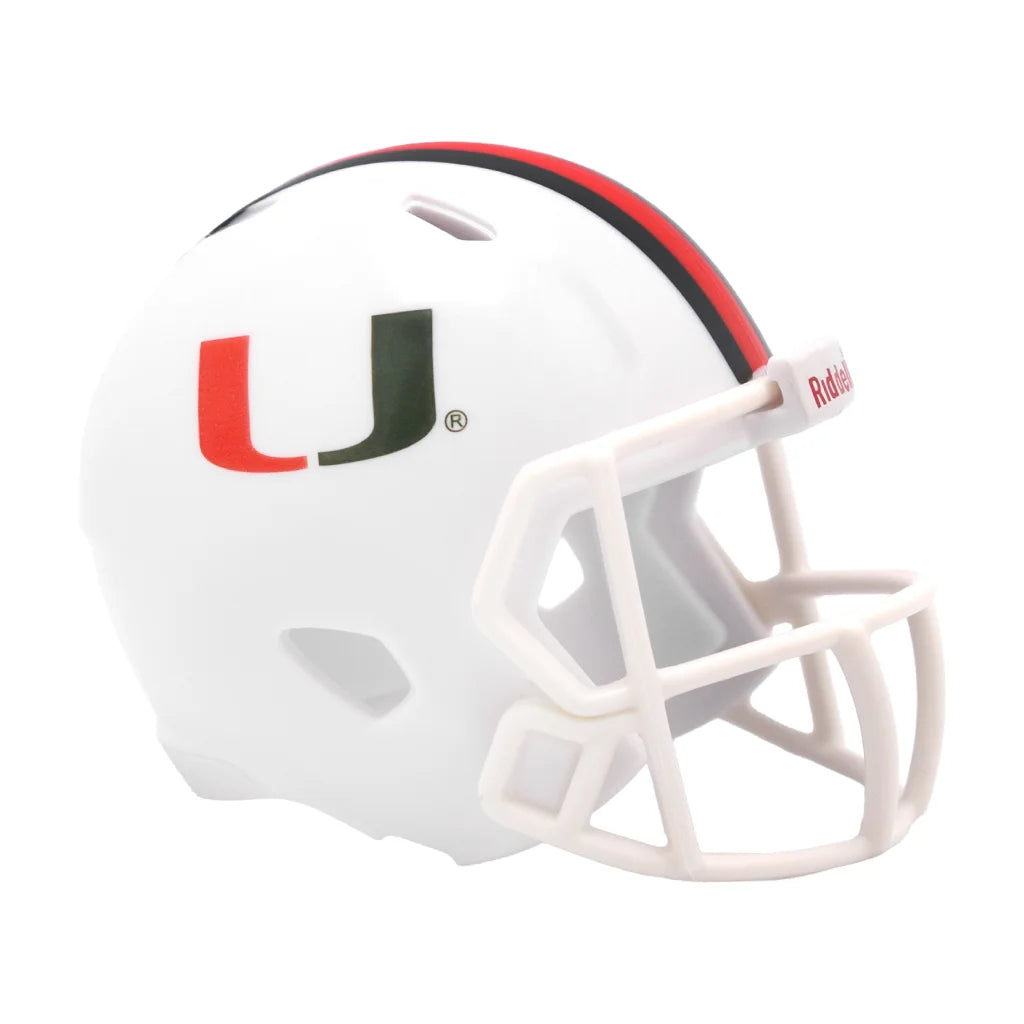 Riddell Speed Pocket Pro Miami Hurricanes mini helmet with white design