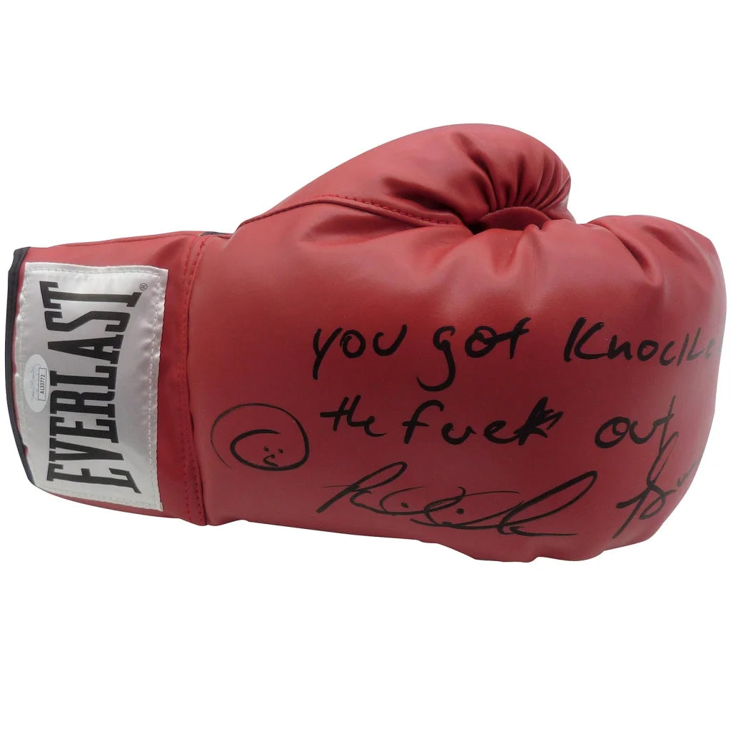 Riddick Bowe autographed red Everlast boxing glove with inscription