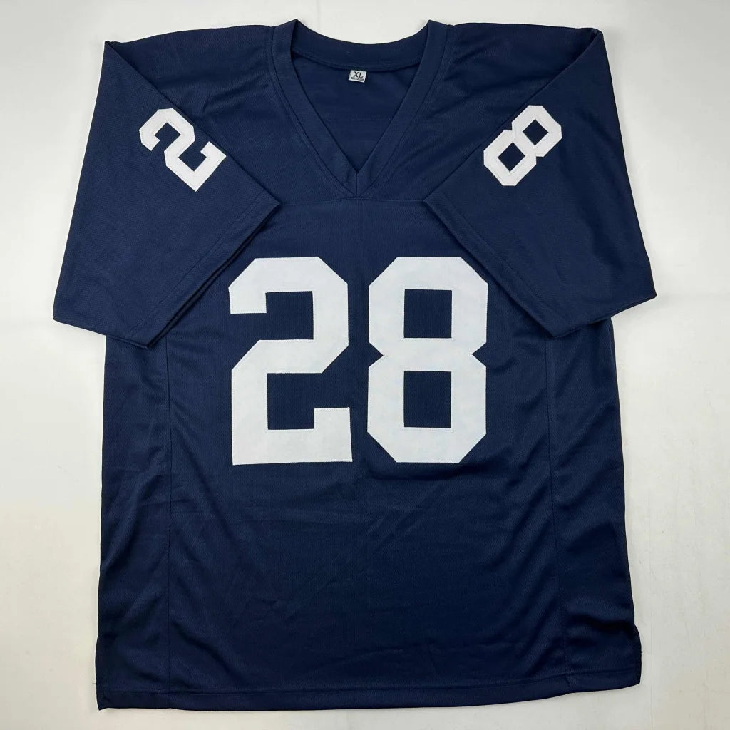 Navy blue Rocky Bleier 28 custom jersey with white numbers, perfect for professional sports fans