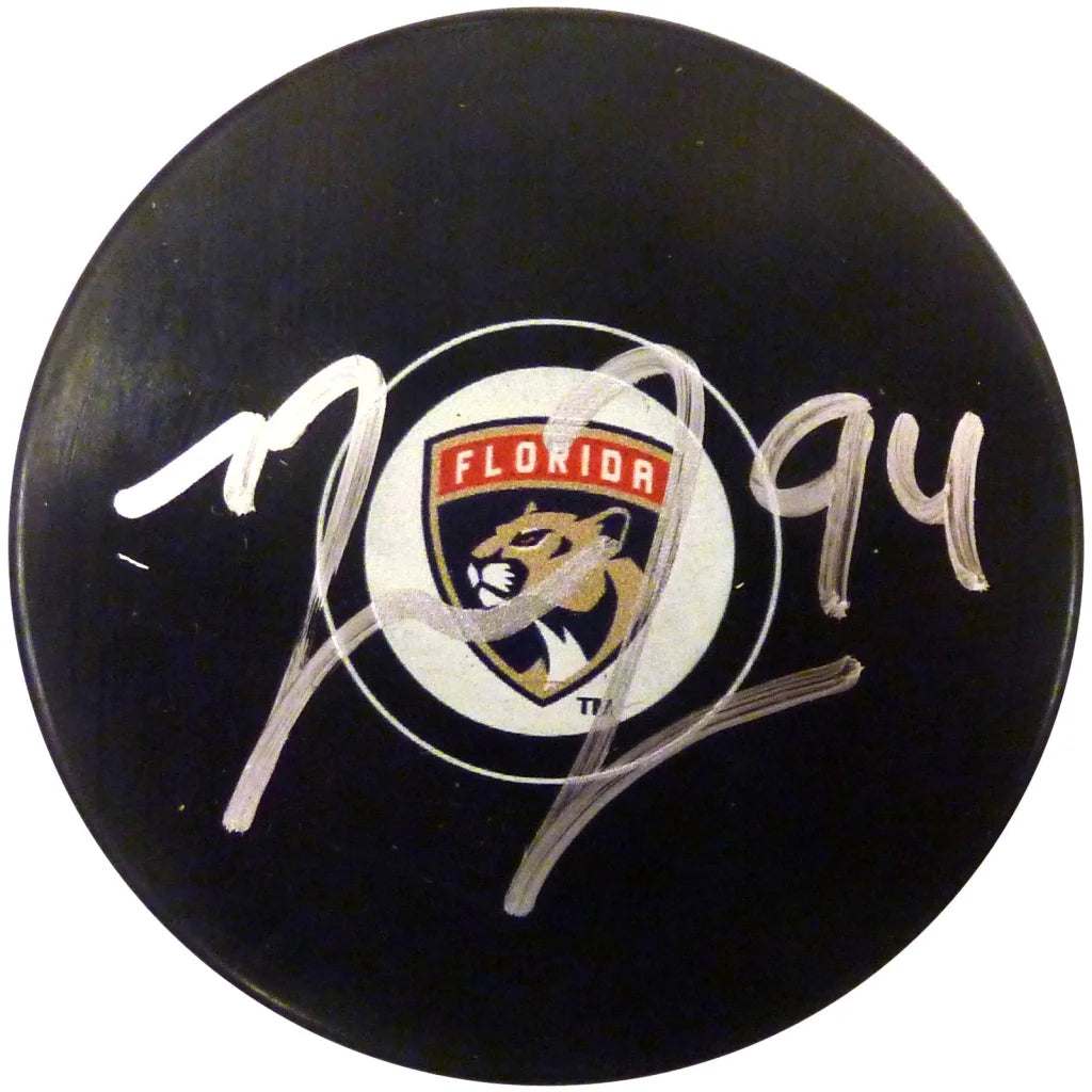 Ryan Lomberg autographed black Florida Panthers hockey puck