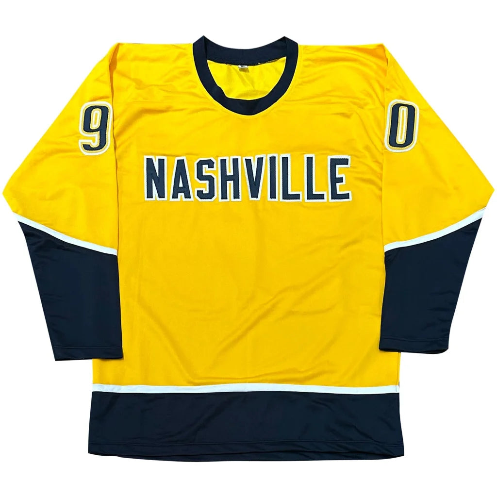 Ryan O’Reilly autographed Nashville custom hockey jersey in bright yellow with navy accents
