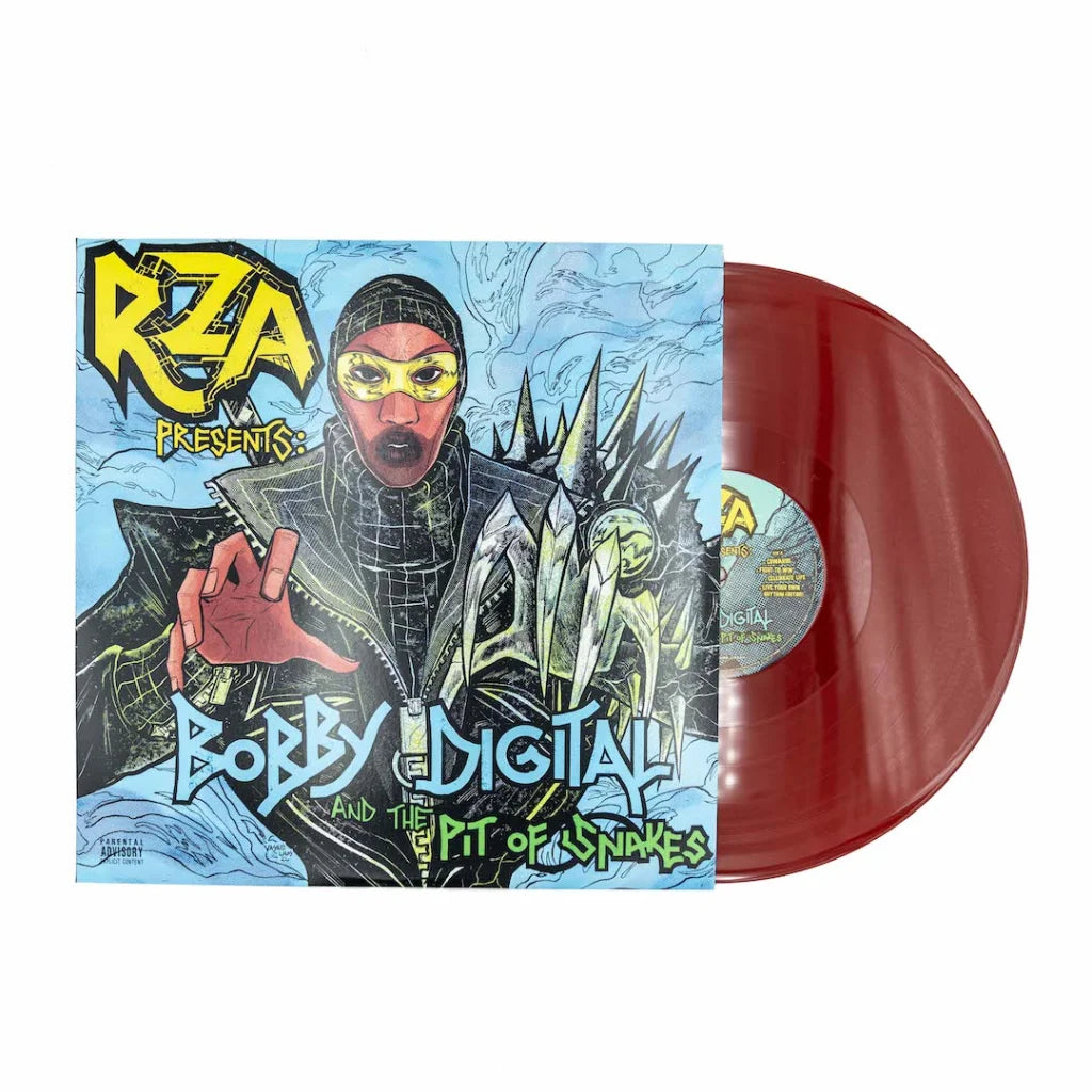 Red vinyl record with colorful album cover from RZA Bobby Digital and The Pit of Snakes vinyl
