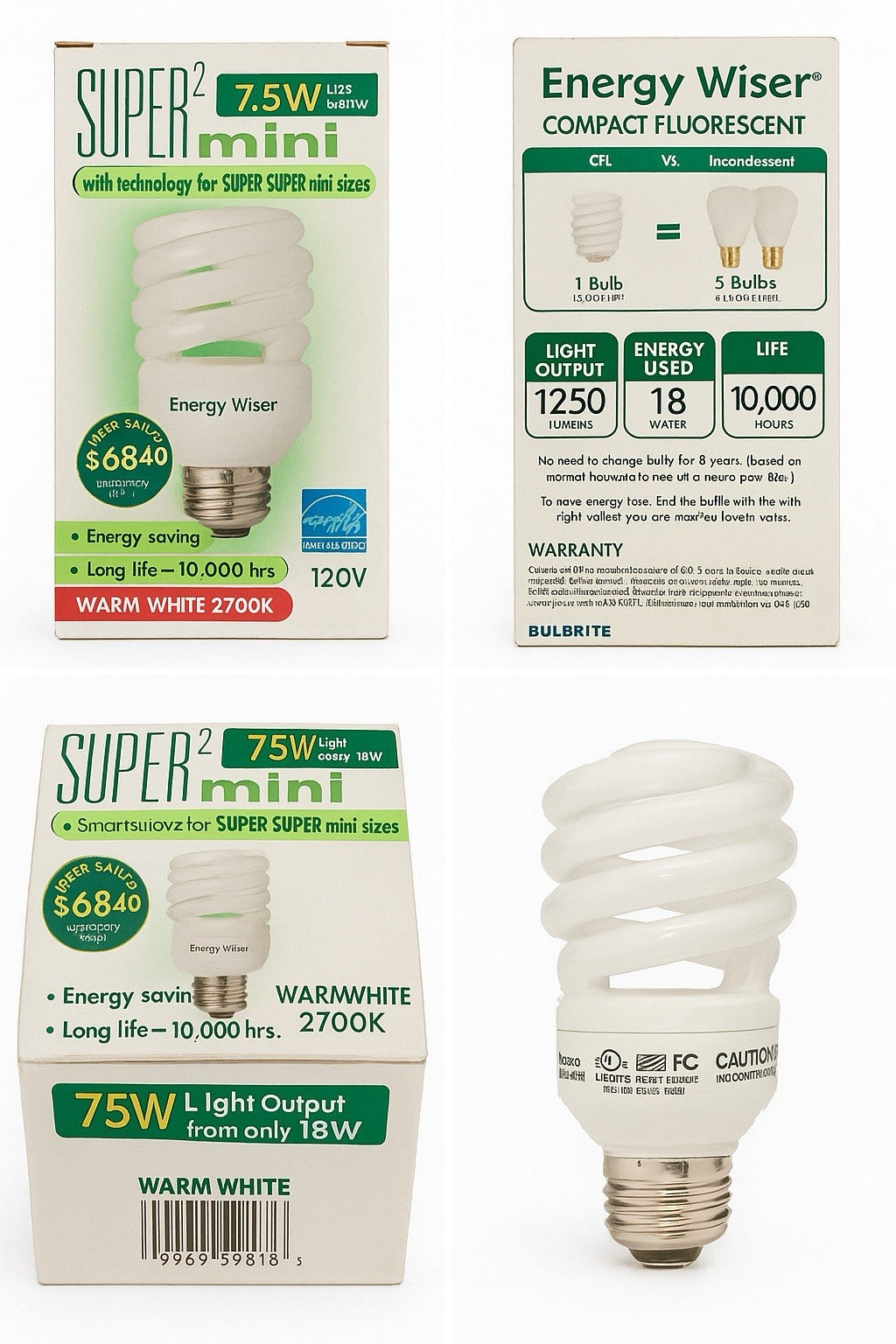 Energy Wiser 18W Mini Spiral CFL Bulb 75W Eq 1250lm Warm White 2700K E26