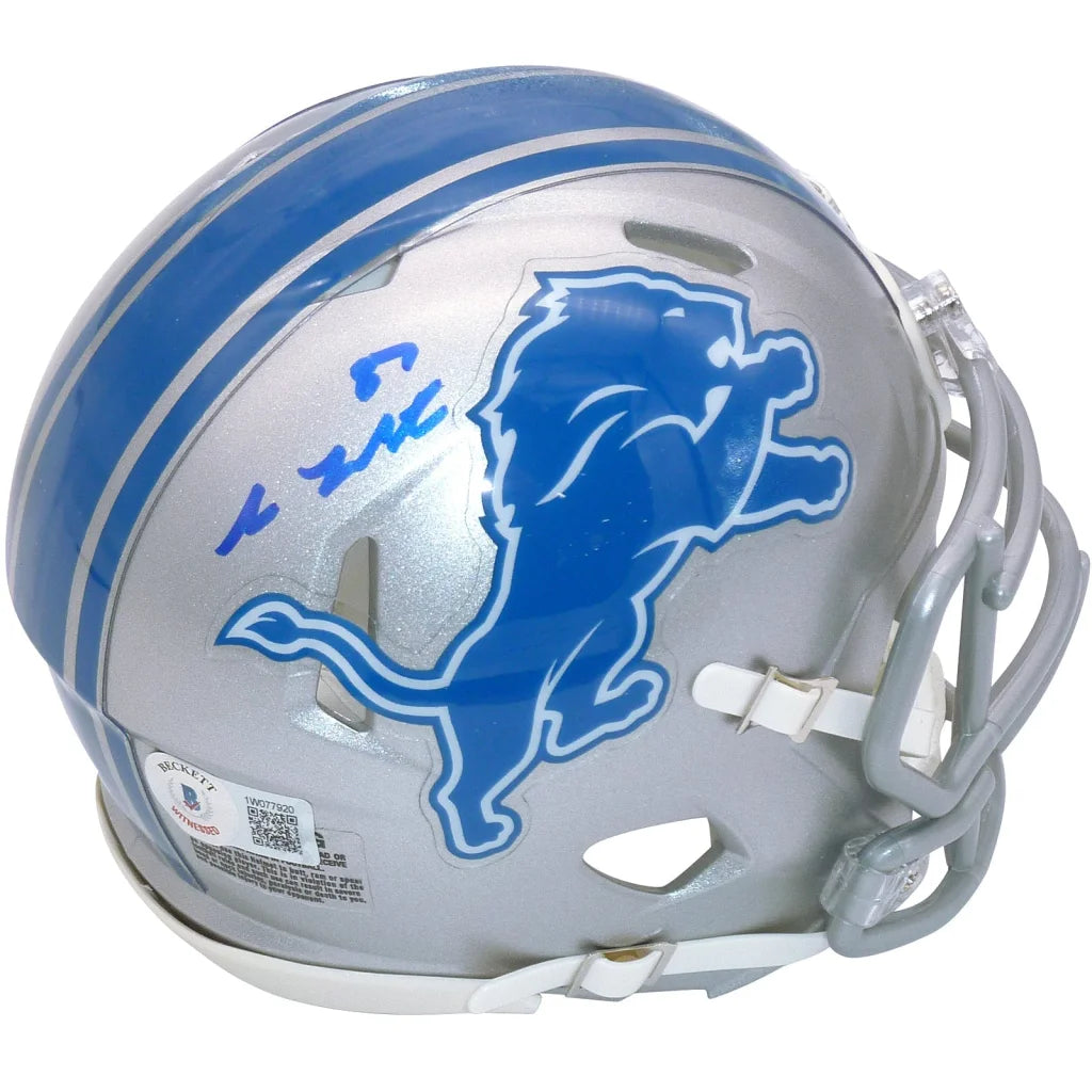 Sam LaPorta autographed Detroit Lions mini helmet in silver and blue